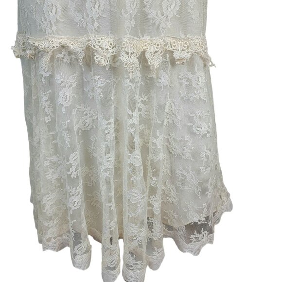 Vintage 80s Lace Midi Dress Women 12 Cream 20s Style Formal Wedding Retro Summer - Picture 13 of 13